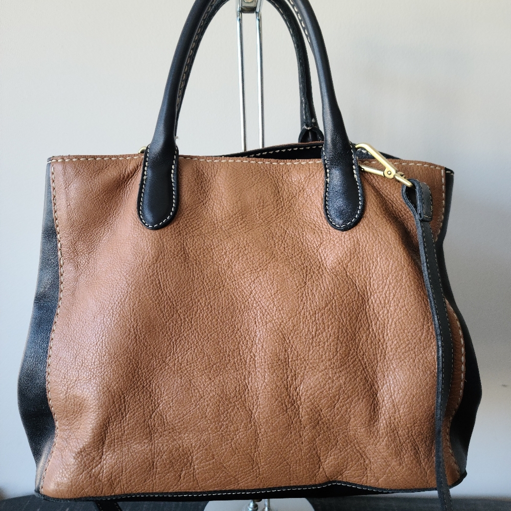 Roots Black & Tan Leather Satchel Crossbody Bag - Picture 5 of 9